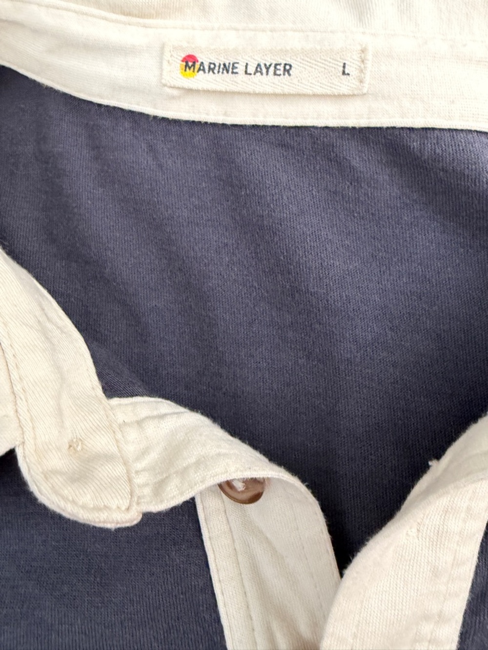 Marine Layer Blue & Navy Striped Rugby Polo with Cream Collar - Picture 3 of 6
